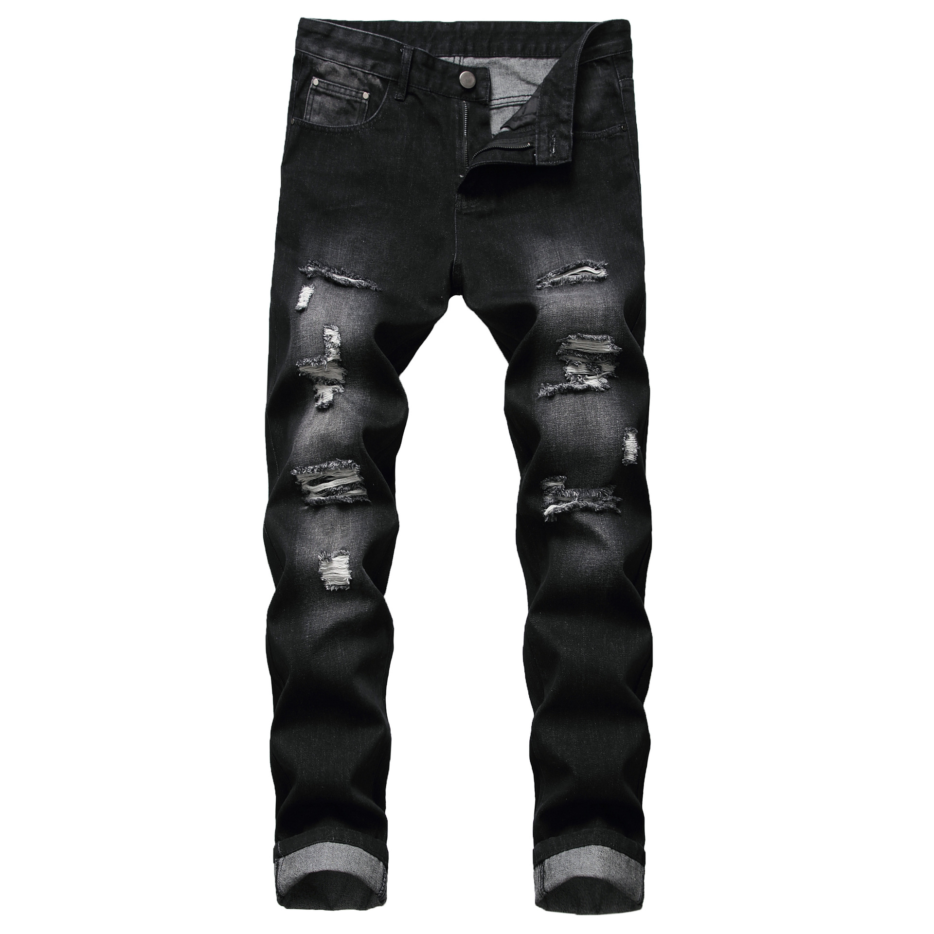 Men S Ripped Straight Leg Slim Fit Non Stretch Jeans Distressed