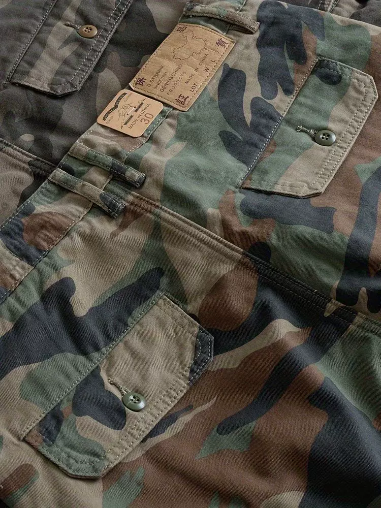 Heavyweight Pure Cotton Loose Fitting American Style Multi Pocket Cargo Shorts photo 4