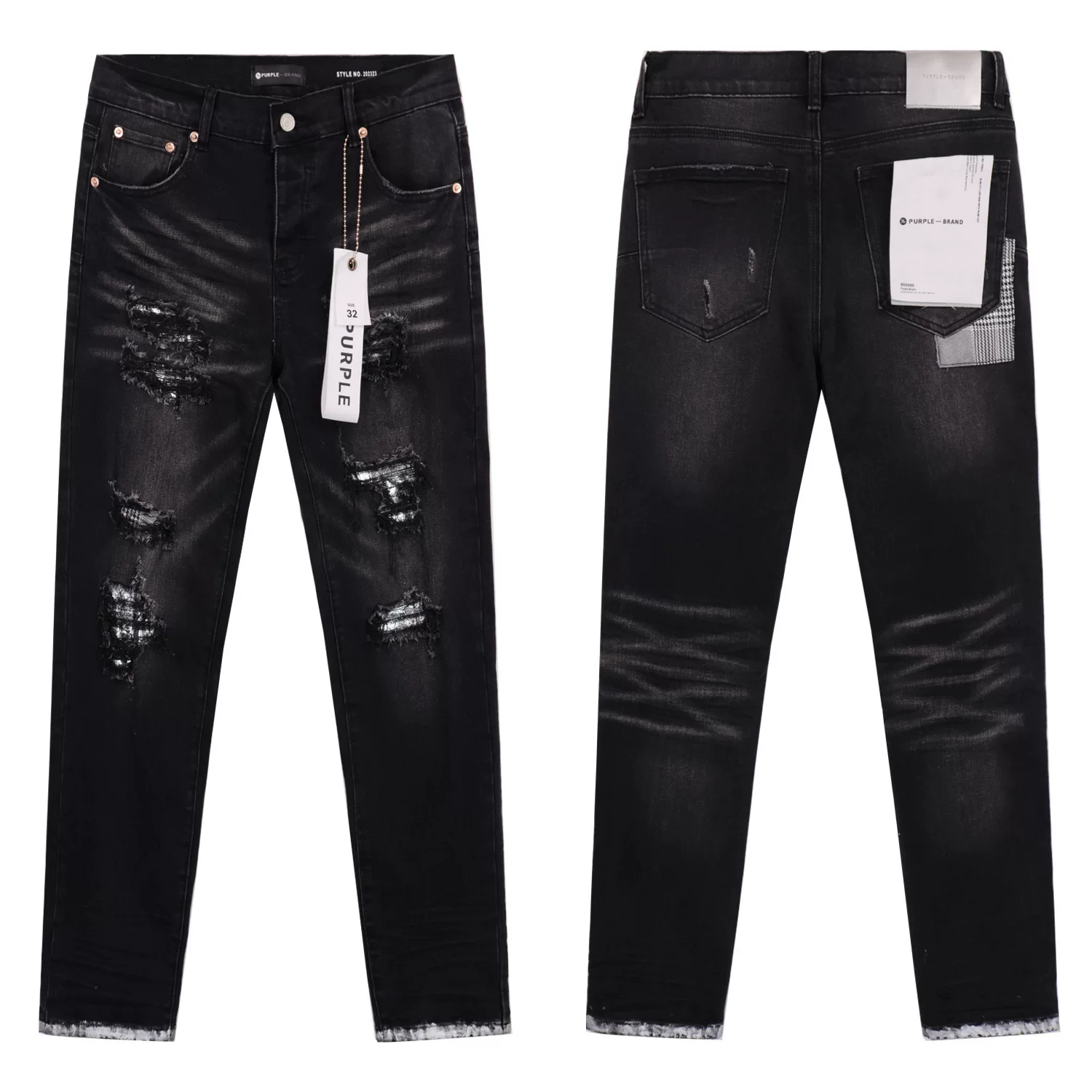 2024 American Style Trendy Brand Ripped Patchwork Ash Gray Men S Casual photo 5