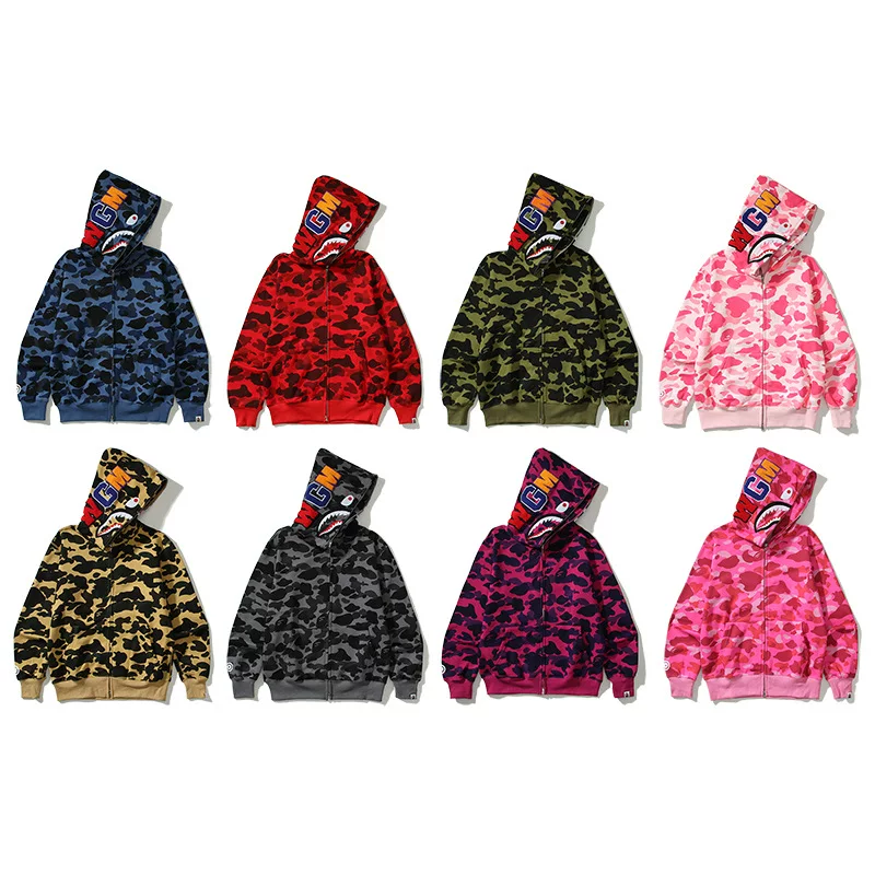 Japanese Trendy Brand Shark Camouflage Print Fleece Sweatshirt Unisex Couple photo 1