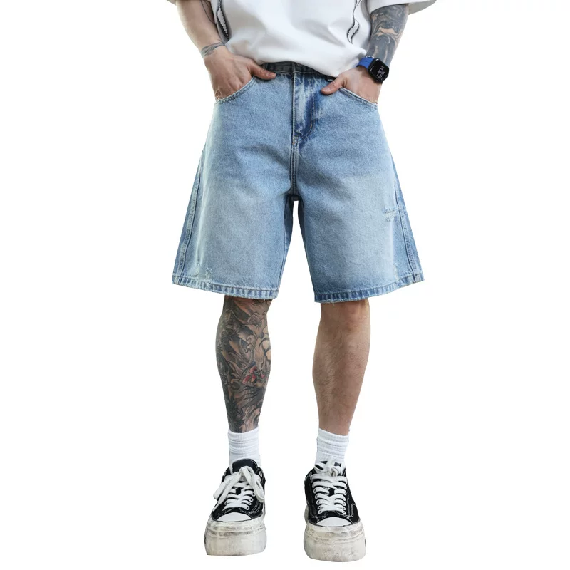 American High Street Retro Washed Loose Denim Shorts For Men Trendy Summer photo 2