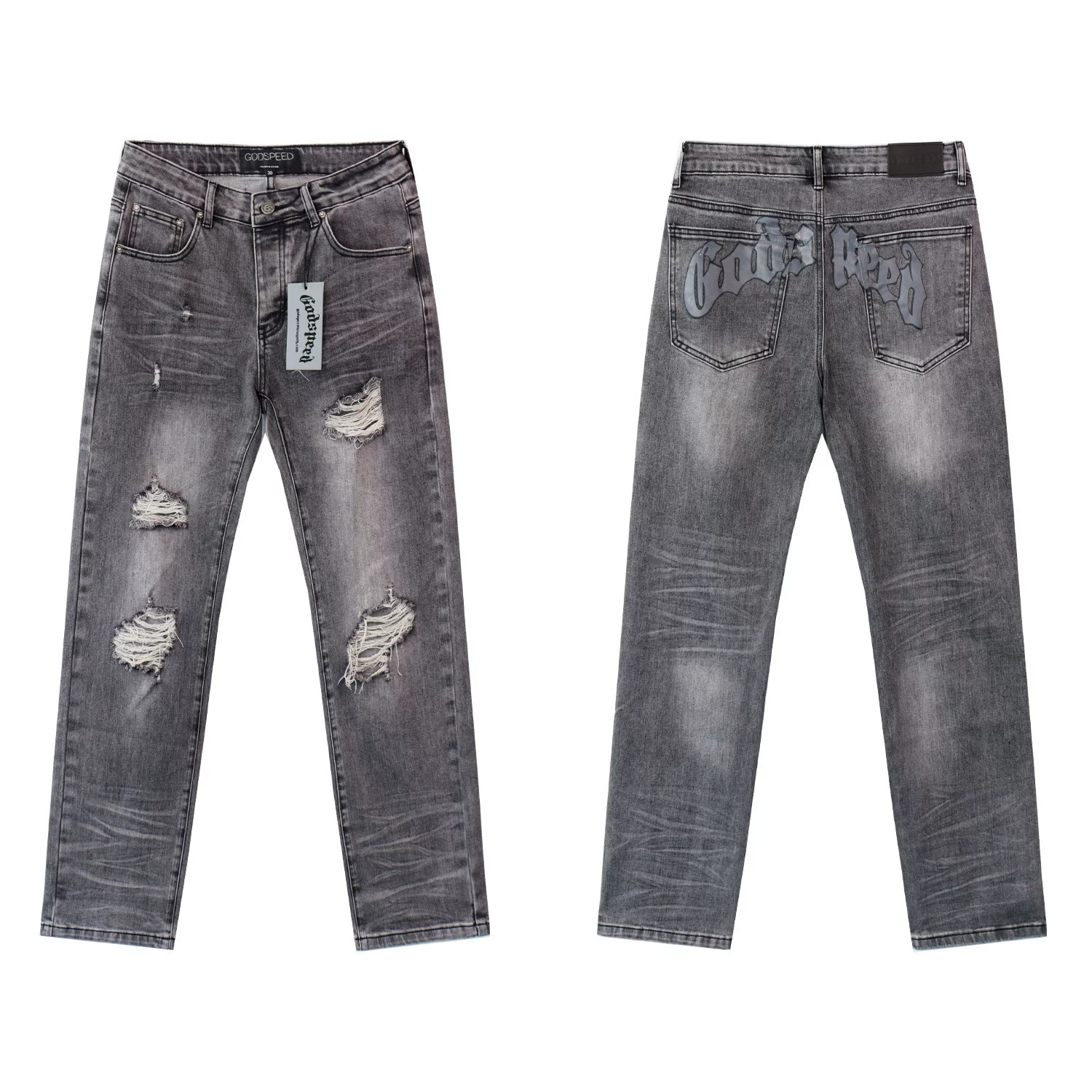2024 American Style Trendy Brand Ripped Patchwork Ash Gray Men S Casual photo 32