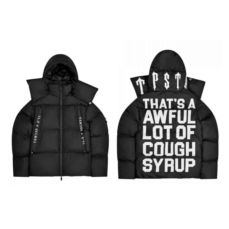 Trapstar Couple S Down Cotton Jacket Retro Stand Up Collar Glossy Simple Letter photo 6