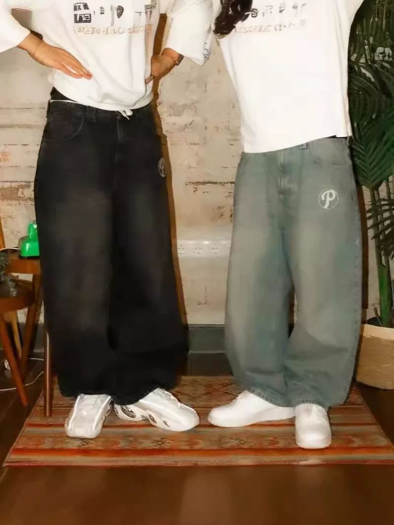 Loose Wide Leg American Retro Gradient Jeans For Men Trendy High Street
