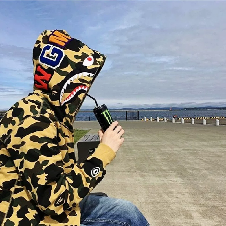 Japanese Trendy Brand Shark Camouflage Print Fleece Sweatshirt Unisex Couple photo 11