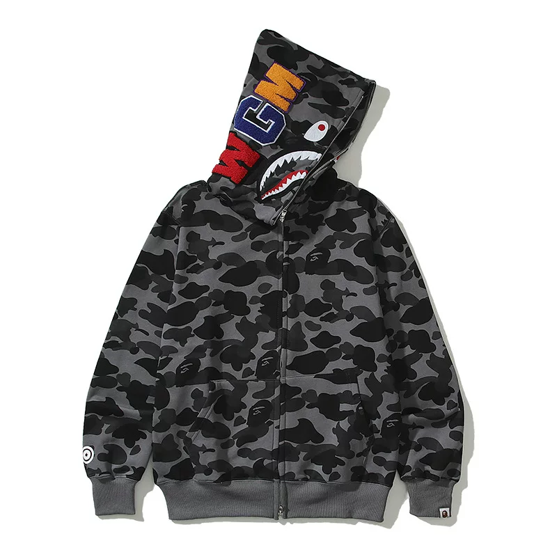 Japanese Trendy Brand Shark Camouflage Print Fleece Sweatshirt Unisex Couple photo 2