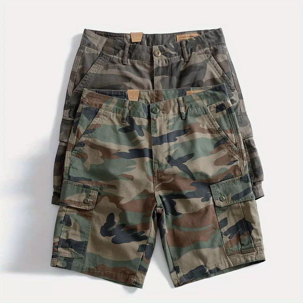 Heavyweight Pure Cotton Loose Fitting American Style Multi Pocket Cargo Shorts