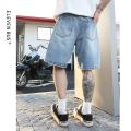 American High Street Retro Washed Loose Denim Shorts For Men Trendy Summer photo 2