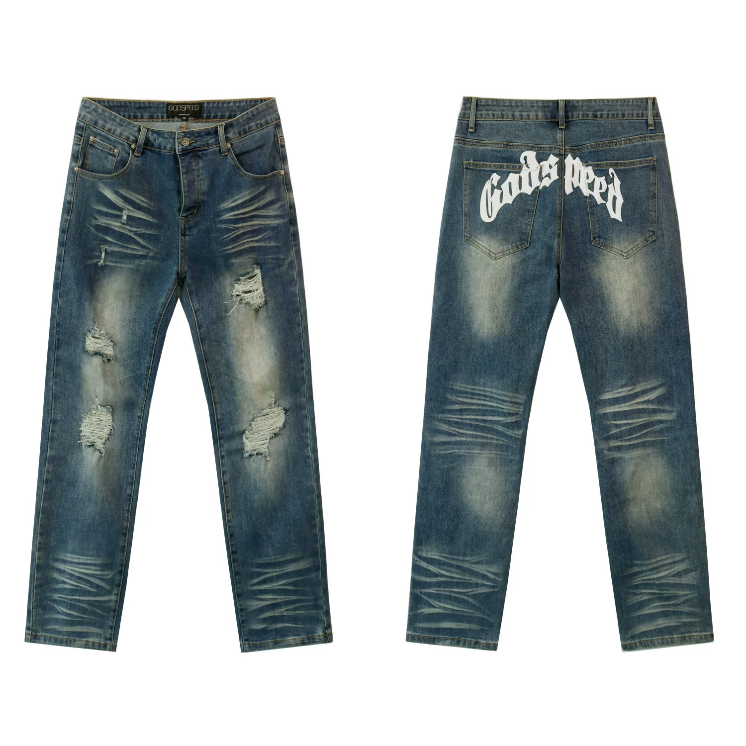 2024 American Style Trendy Brand Ripped Patchwork Ash Gray Men S Casual photo 30