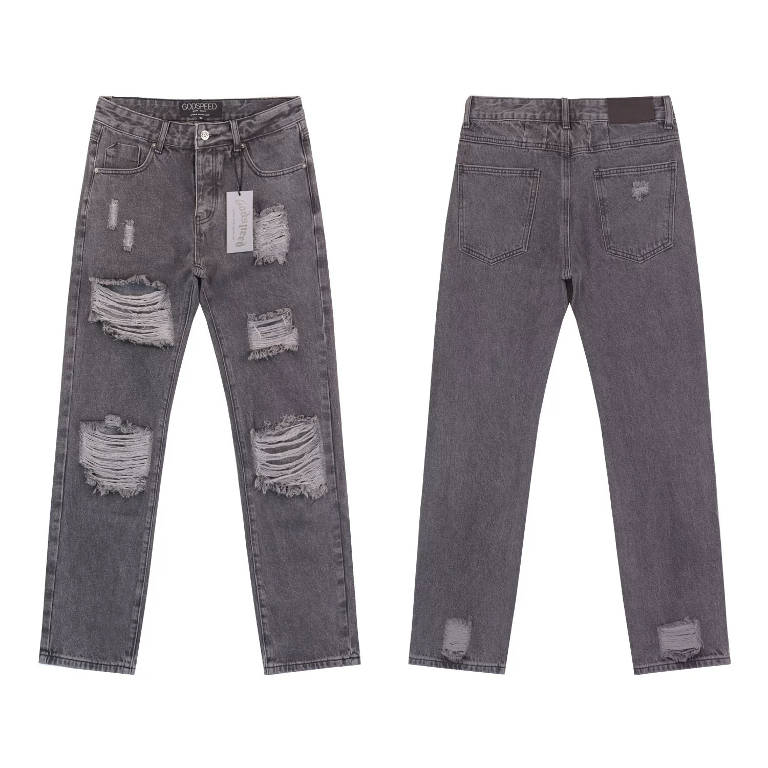 2024 American Style Trendy Brand Ripped Patchwork Ash Gray Men S Casual photo 14