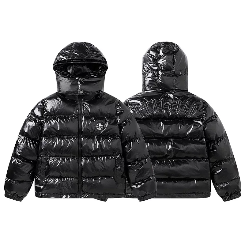 Trapstar Couple S Down Cotton Jacket Retro Stand Up Collar Glossy Simple Letter photo 9