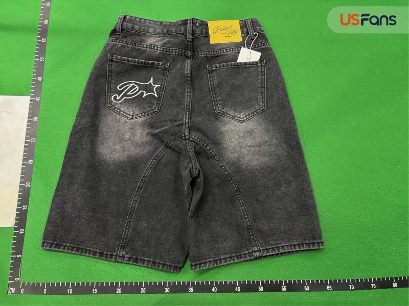 QC Cross-border European and American trendy brand embroidered denim shorts men's street retro washed distressed five-point pants loose and versatile shorts 7625423367 3